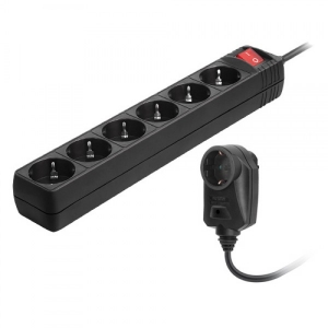 ΠΟΛΥΠΡΙΖΟ ΠΡΟΣΤΑΣΙΑΣ ΥΠΕΡΤΑΣΗΣ 6 ΘΕΣΕΩΝ ΜΕ ΔΙΑΚΟΠΤΗ 1.5m 3x1.5mm ΜΑΥΡΟ SAS